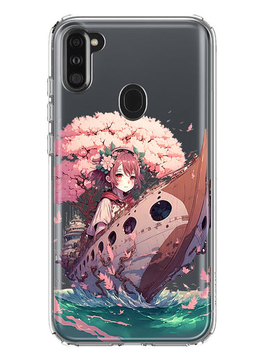 Samsung Galaxy A11 Kawaii Manga Pink Cherry Blossom Japanese Girl Boat Hybrid Protective Phone Case Cover
