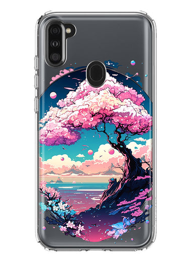 Samsung Galaxy A11 Kawaii Manga Pink Cherry Blossom Japanese Sky Floral Ocean Hybrid Protective Phone Case Cover
