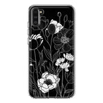 Samsung Galaxy A11 Line Drawing Art White Floral Flowers Hybrid Protective Phone Case Cover