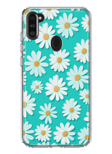 Samsung Galaxy A11 Turquoise Teal White Daisies Cute Daisy Polka Dots Double Layer Phone Case Cover