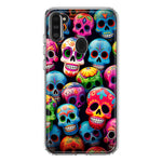 Samsung Galaxy A11 Halloween Spooky Colorful Day of the Dead Skulls Hybrid Protective Phone Case Cover