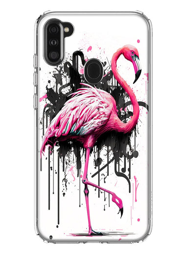 Samsung Galaxy A11 Pink Flamingo Painting Graffiti Hybrid Protective Phone Case Cover