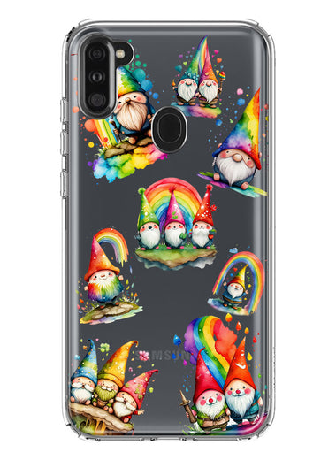 Samsung Galaxy A11 Colorful Neon Glow Rainbow Gnomes Painting Hybrid Protective Phone Case Cover