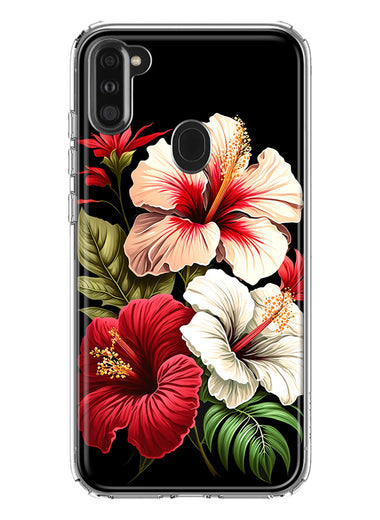 Samsung Galaxy A11 Pink Red Hibiscus Wild Flowers Floral Hybrid Protective Phone Case Cover