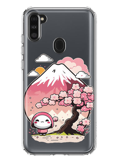 Samsung Galaxy A11 Kawaii Manga Pink Cherry Blossom Fuji Mountain Mochi Girl Hybrid Protective Phone Case Cover