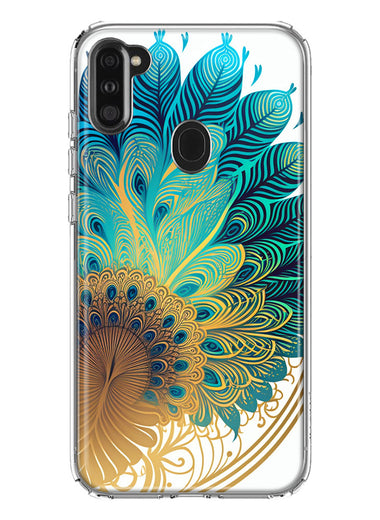 Samsung Galaxy A11 Mandala Geometry Abstract Peacock Feather Pattern Hybrid Protective Phone Case Cover