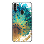 Samsung Galaxy A11 Mandala Geometry Abstract Peacock Feather Pattern Hybrid Protective Phone Case Cover