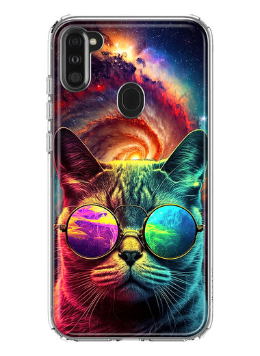 Samsung Galaxy A11 Neon Rainbow Galaxy Cat Hybrid Protective Phone Case Cover