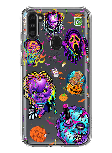 Samsung Galaxy A11 Cute Halloween Spooky Horror Scary Neon Characters Hybrid Protective Phone Case Cover