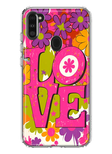 Samsung Galaxy A11 Pink Daisy Love Graffiti Painting Art Hybrid Protective Phone Case Cover