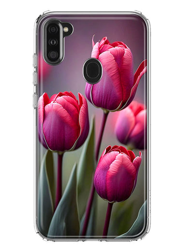 Samsung Galaxy A11 Pink Tulip Flowers Floral Hybrid Protective Phone Case Cover