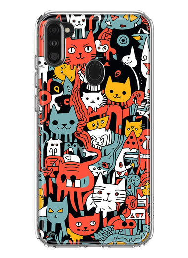 Samsung Galaxy A11 Psychedelic Cute Cats Friends Pop Art Hybrid Protective Phone Case Cover