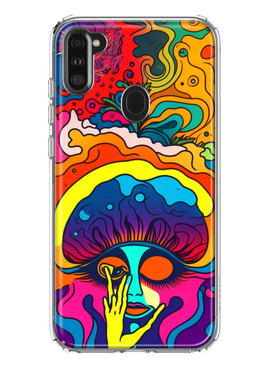 Samsung Galaxy A11 Neon Rainbow Psychedelic Trippy Hippie Big Brain Hybrid Protective Phone Case Cover