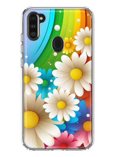 Samsung Galaxy A11 Colorful Rainbow Daisies Blue Pink White Green Double Layer Phone Case Cover