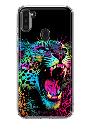 Samsung Galaxy A11 Neon Rainbow Glow Colorful Leopard Hybrid Protective Phone Case Cover