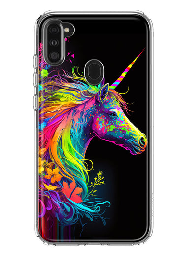 Samsung Galaxy A11 Neon Rainbow Glow Unicorn Floral Hybrid Protective Phone Case Cover