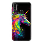 Samsung Galaxy A11 Neon Rainbow Glow Unicorn Floral Hybrid Protective Phone Case Cover