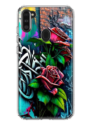 Samsung Galaxy A11 Red Roses Graffiti Painting Art Hybrid Protective Phone Case Cover