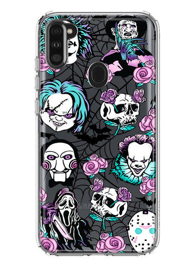 Samsung Galaxy A11 Roses Halloween Spooky Horror Characters Spider Web Hybrid Protective Phone Case Cover