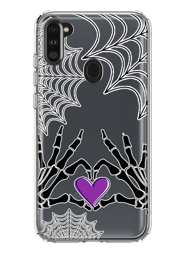 Samsung Galaxy A11 Halloween Skeleton Heart Hands Spooky Spider Web Hybrid Protective Phone Case Cover