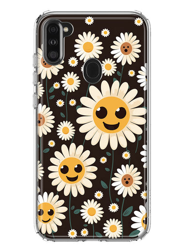 Samsung Galaxy A11 Cute Smiley Face White Daisies Double Layer Phone Case Cover