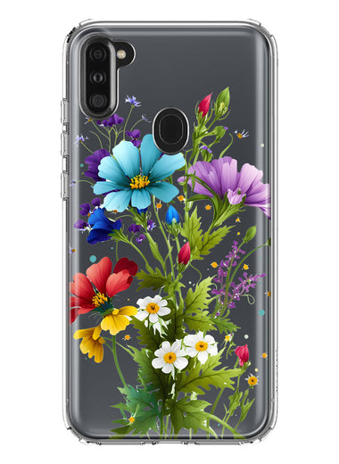 Samsung Galaxy A11 Purple Yellow Red Spring Flowers Floral Hybrid Protective Phone Case Cover