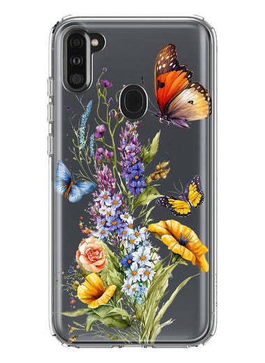 Samsung Galaxy A11 Yellow Purple Spring Flowers Butterflies Floral Hybrid Protective Phone Case Cover