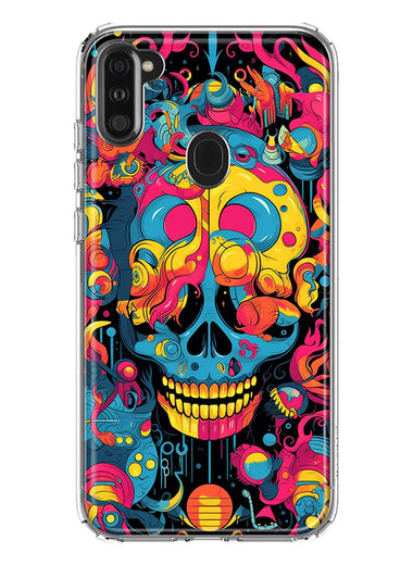 Samsung Galaxy A11 Psychedelic Trippy Death Skull Pop Art Hybrid Protective Phone Case Cover