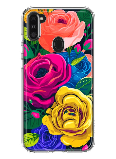 Samsung Galaxy A11 Vintage Pastel Abstract Colorful Pink Yellow Blue Roses Double Layer Phone Case Cover