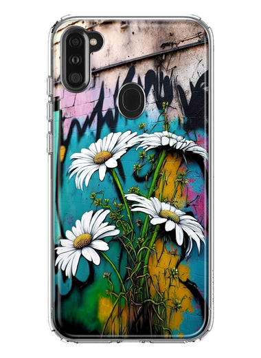 Samsung Galaxy A11 White Daisies Graffiti Wall Art Painting Hybrid Protective Phone Case Cover