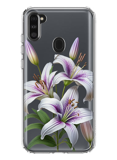 Samsung Galaxy A11 White Lavender Lily Purple Flowers Floral Hybrid Protective Phone Case Cover