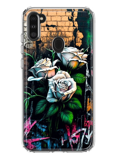 Samsung Galaxy A11 White Roses Graffiti Wall Art Painting Hybrid Protective Phone Case Cover