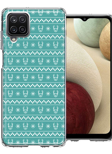 Samsung Galaxy A12 Teal Christmas Reindeer Pattern Design Double Layer Phone Case Cover