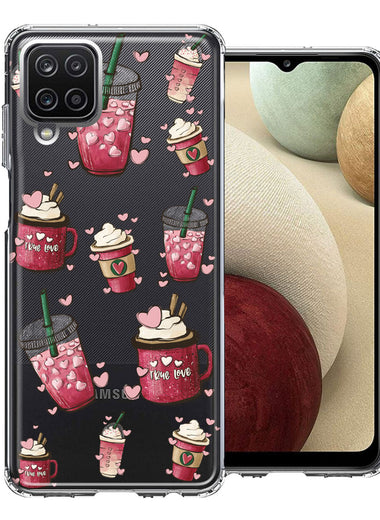 Samsung Galaxy A12 Coffee Lover Valentine's Hearts Pink Drink Latte Double Layer Phone Case Cover