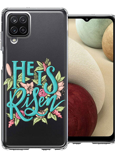 Samsung Galaxy A12 He Is Risen Text Easter Jesus Christian Flowers Double Layer Phone Case Cover
