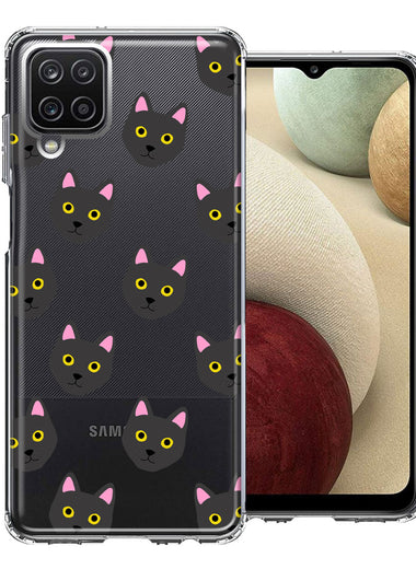Samsung Galaxy A12 Black Cat Polkadots Design Double Layer Phone Case Cover