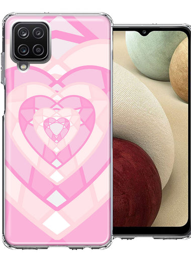 Samsung Galaxy A12 Pink Gem Hearts Design Double Layer Phone Case Cover