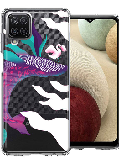 Samsung Galaxy A12 Mystic Floral Whale Design Double Layer Phone Case Cover