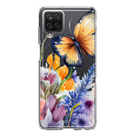 Samsung Galaxy A12 Spring Summer Flowers Butterfly Purple Blue Lilac Floral Hybrid Protective Phone Case Cover
