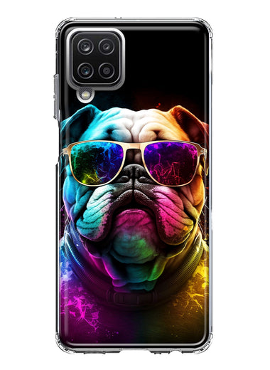 Samsung Galaxy A12 Neon Rainbow Glow Bulldog Hybrid Protective Phone Case Cover
