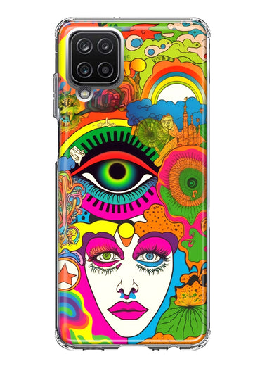 Samsung Galaxy A12 Neon Rainbow Psychedelic Trippy Hippie DaydreamHybrid Protective Phone Case Cover
