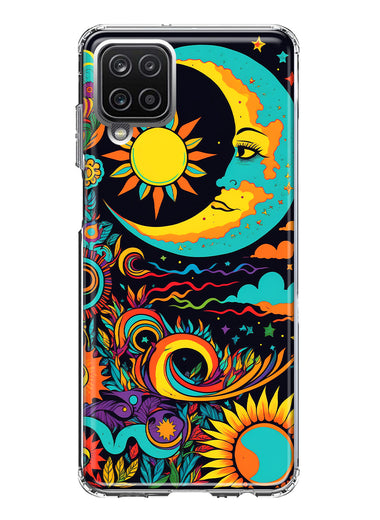 Samsung Galaxy A22 5G Neon Rainbow Psychedelic Indie Hippie Indie Moon Hybrid Protective Phone Case Cover