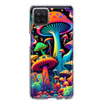Samsung Galaxy A12 Neon Rainbow Psychedelic Indie Hippie Mushrooms Hybrid Protective Phone Case Cover