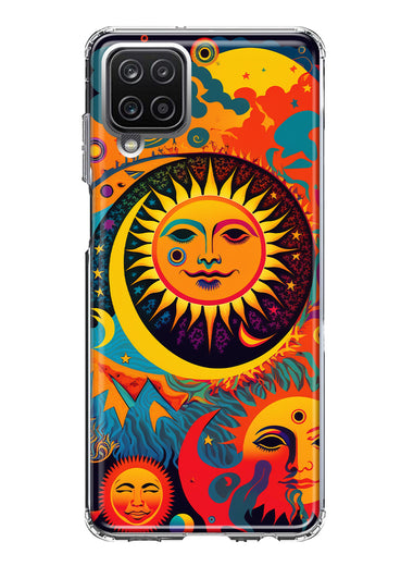Samsung Galaxy A22 5G Neon Rainbow Psychedelic Indie Hippie Sun Moon Hybrid Protective Phone Case Cover