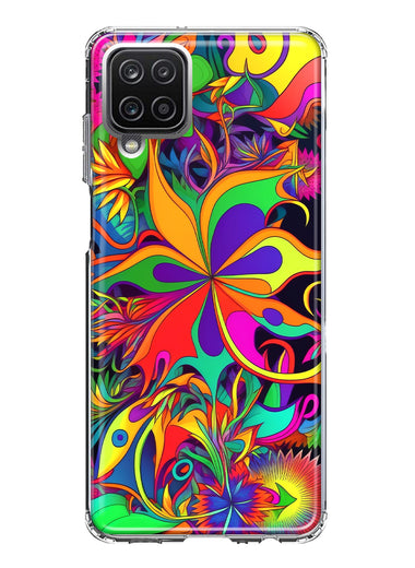 Samsung Galaxy A42 Neon Rainbow Psychedelic Hippie Wild Flowers Hybrid Protective Phone Case Cover