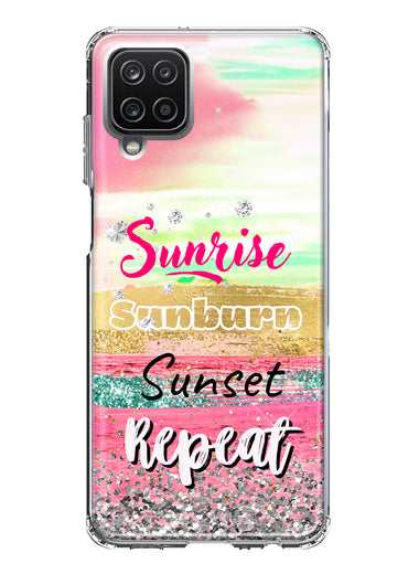 Samsung Galaxy A12 Summer Brush Strokes Sunrise Sunburn Sunset Repeat Hybrid Protective Phone Case Cover