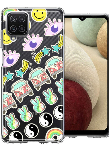 Samsung Galaxy A12 70's Yin Yang Hippie Happy Peace Stars Design Double Layer Phone Case Cover