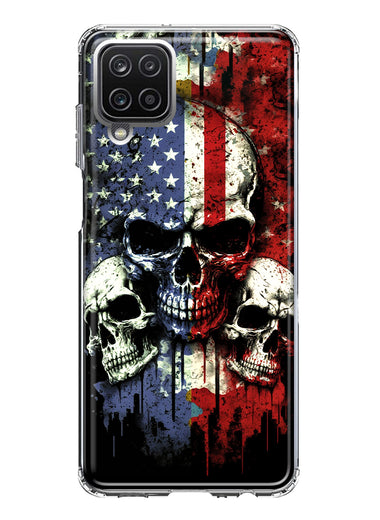 Samsung Galaxy A12 American USA Flag Skulls Blue Red Double Layer Phone Case Cover