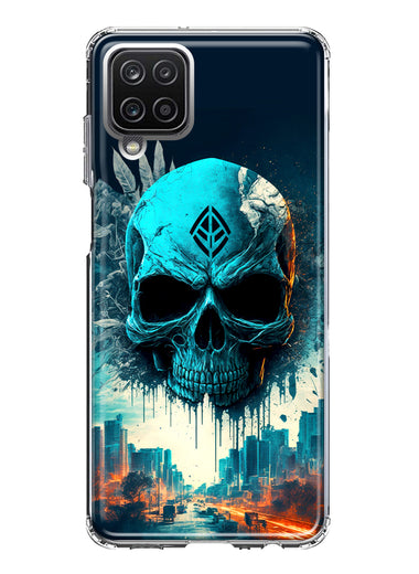 Samsung Galaxy A12 Blue Apocalypse Cyberpunk Skull Feather Double Layer Phone Case Cover