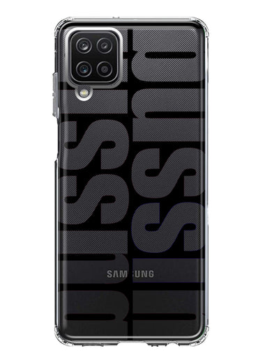 Samsung Galaxy A12 Black Clear Funny Text Quote Bussin Hybrid Protective Phone Case Cover